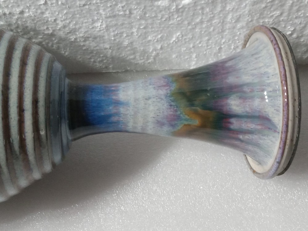 Ceramic Stoneware Chalice & Paten Set Scripture/Crown Thorns Pastel Blue Signed