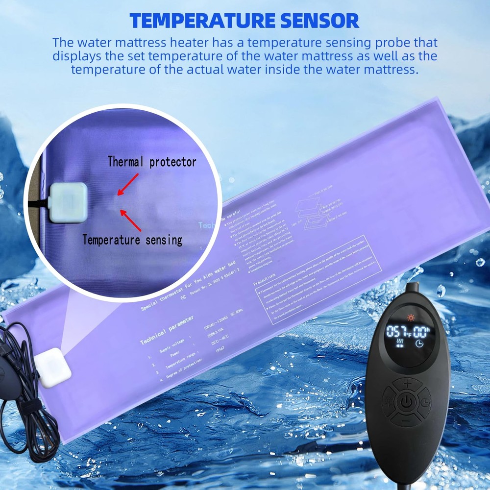 Softside Hardside Water Bed Heater, 240W Digital Display Smart Water Bed Heat...