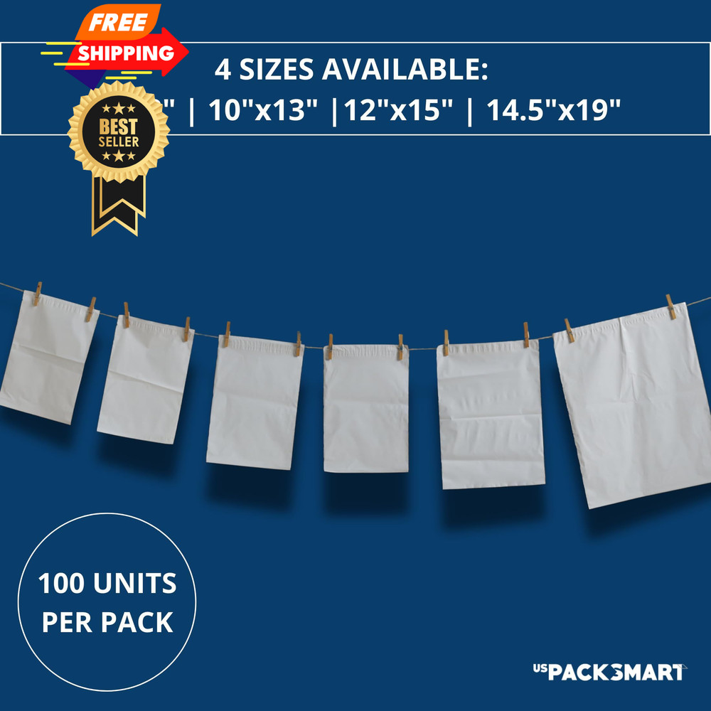 US PACK SMART White Plastic Poly Mailers 10"x13" / 100 Pack, Arctic