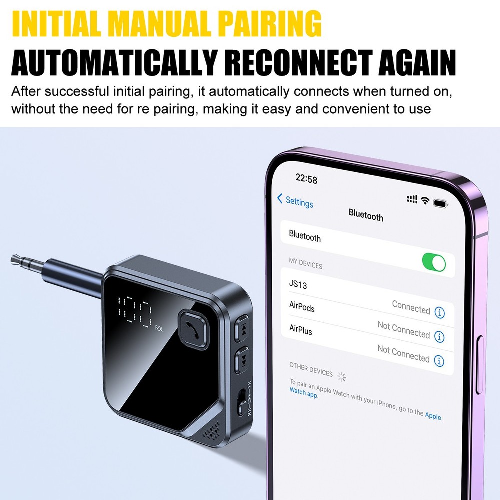 Bluetooth 5.4 Adapter Wireless Audio Transmitter Receiver Car TV AUX