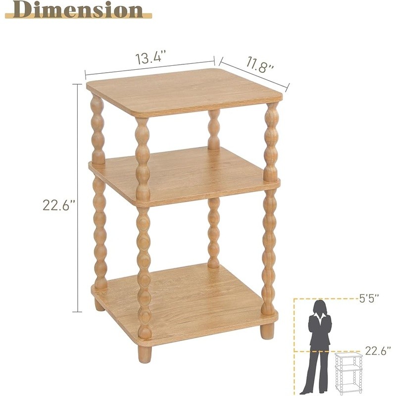 Vintage Side Table 3-Tier Storage Nightstand Compact Design Easy Assembly New