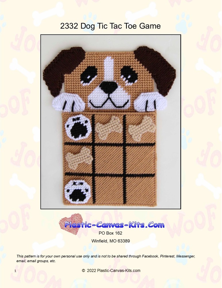 Dog Tic Tac Toe Game-Plastic Canvas Pattern or Kit