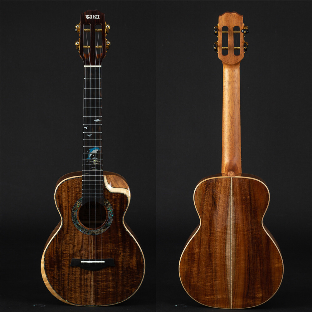 Tiki Solid Koa Cutaway Tenor Ukulele (Abalone Inlay)
