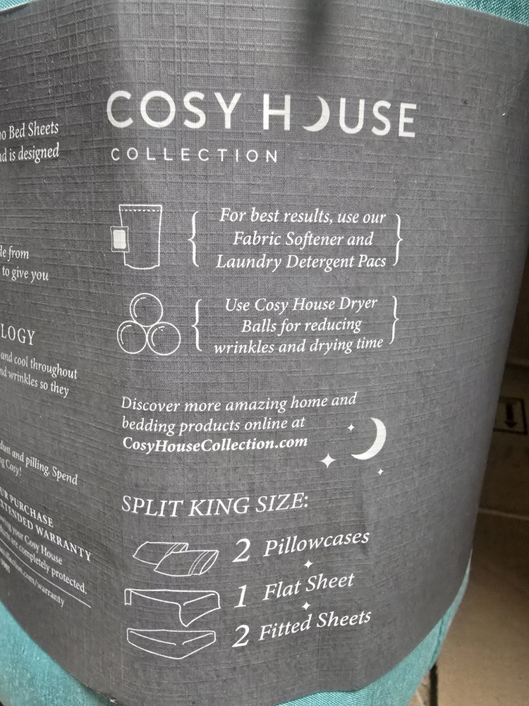 Cosy House Collection Bamboo SPLIT KING 5pc Sheet Set Corner Straps TURQUOISE