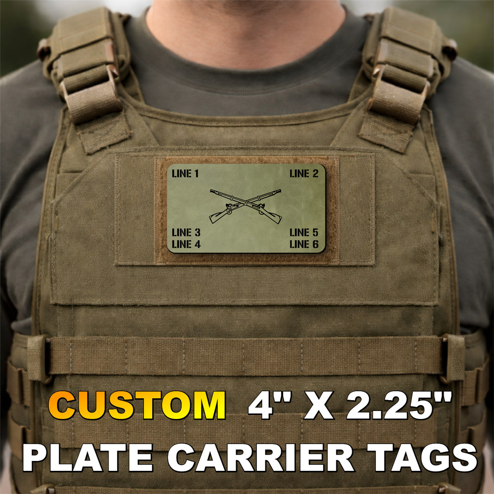 Custom Plate Carrier Name Tag 4" x 2.25" Hook & Loop 6 Line Text & Logo Patch
