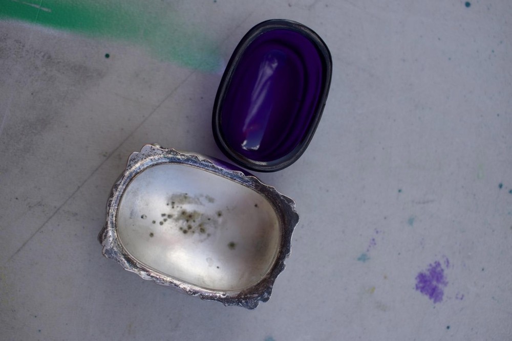 Vintage Silver Footed Salt Cellar with Purple Glass Insert