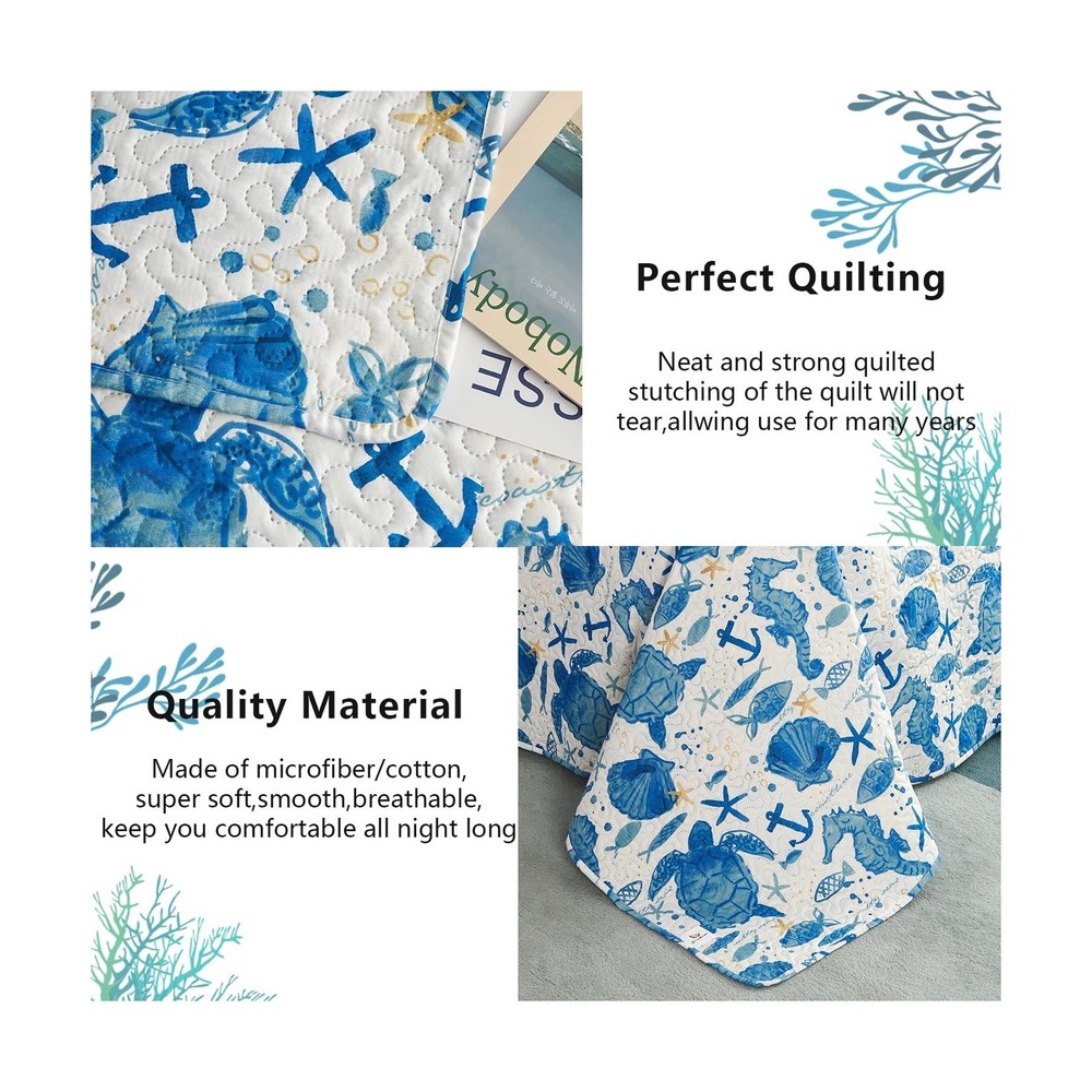 Ocean Quilt Sets King Size Summer Bedspread Beach Bedding Set Light... Fast Ship