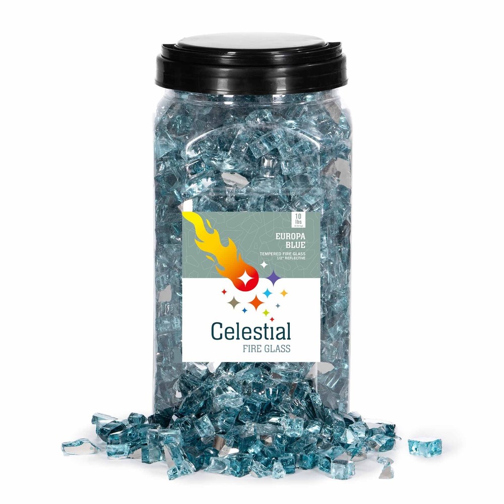 Tempered Fire Glass - 1/2" Europa Blue Reflective in 10 lb. Jar