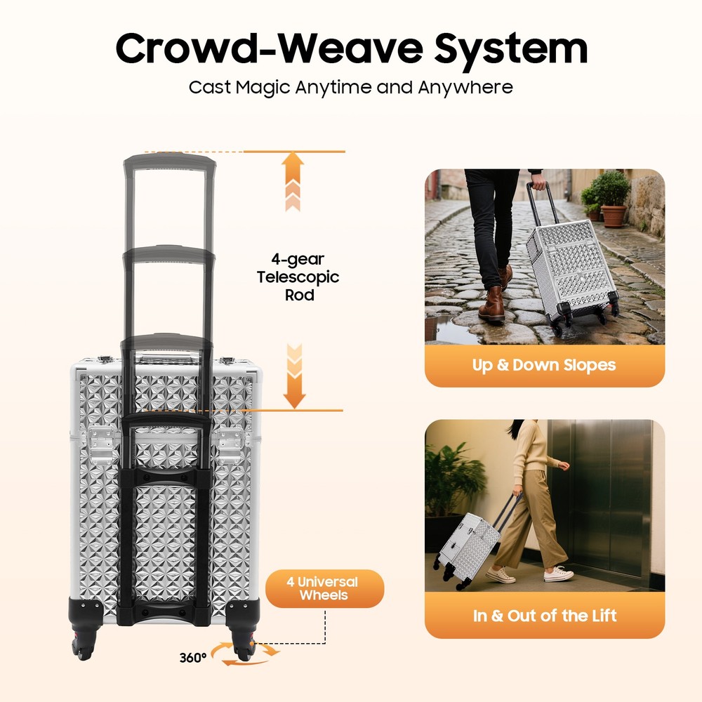 Rolling Nail Case Wheeled Manicure Makeup Train Box Storage Case Organizer