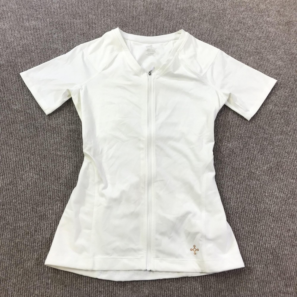 Tommie Copper Womens Lower Back Support Compression Zip Shirt Top Medium White