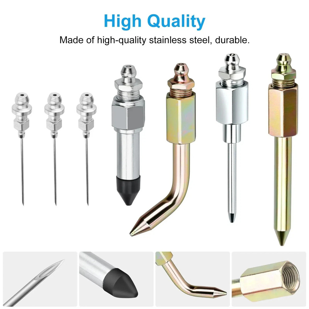 7pcs Grease Gun Accessory Kit Needle Tips Elbow Adapter Dispenser Rubber Nozzle