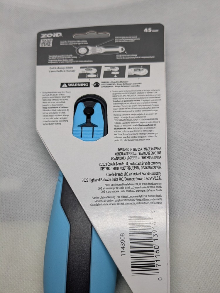 OLFA 1136602 45mm Rotary Cutter Ergonomic Pacific Blue