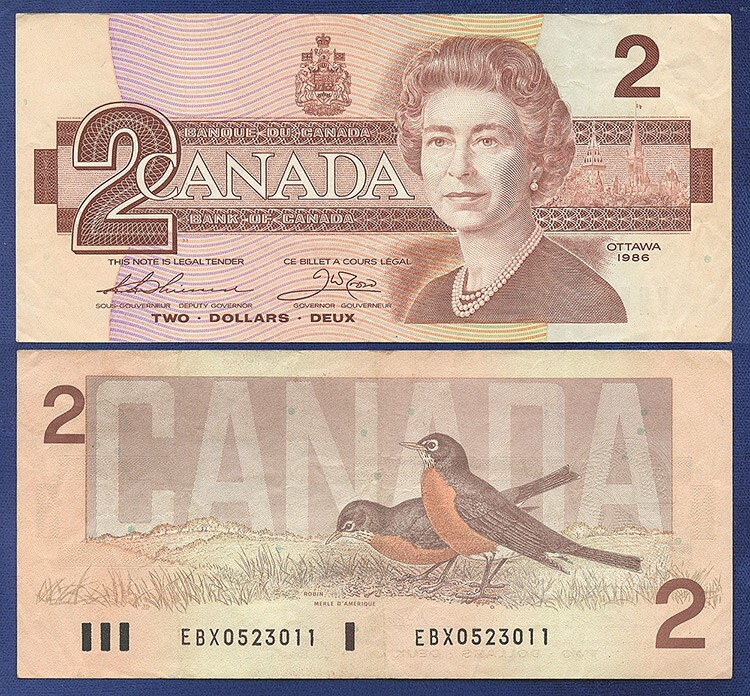 CANADA 2 DOLLARS 1986 Thiessen Crow PREFIX EBX REPLACEMENT NOTE