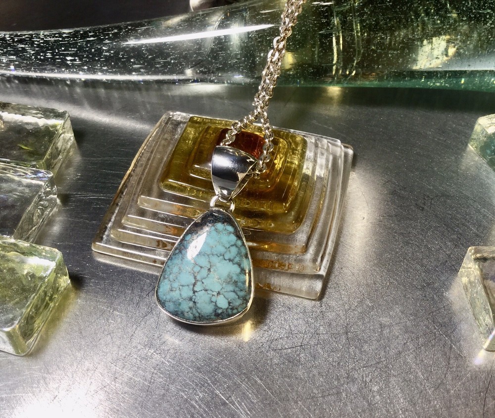 Genuine 925 Sterling Silver Turquoise Gemstone Pendant
