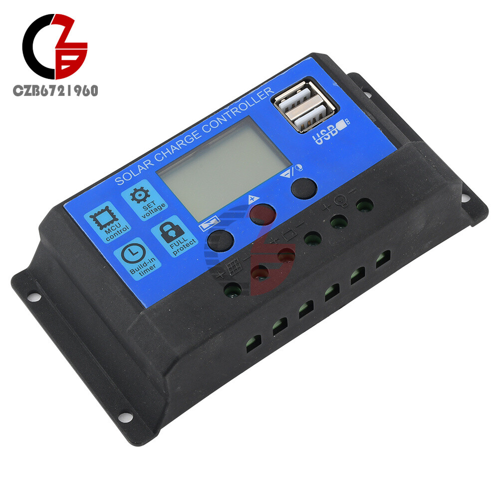 10A/30A/60A PWM Solar Charge Controller 12/24V Auto Dual USB Solar Panel Charger