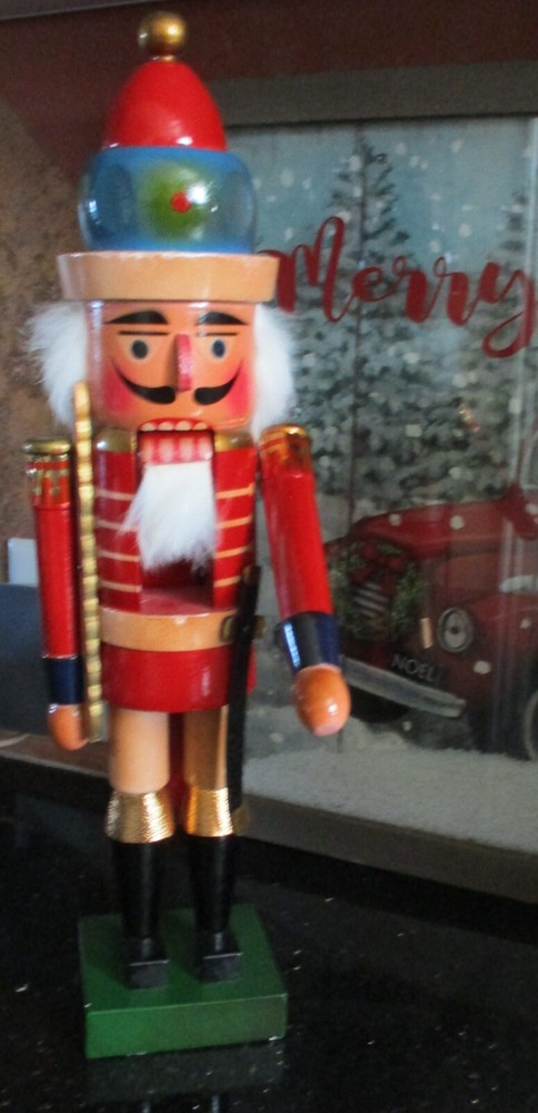 Traditional Festive Hand Painted Nutcracker Holiday Tabletop Décor, 14.5", EUC