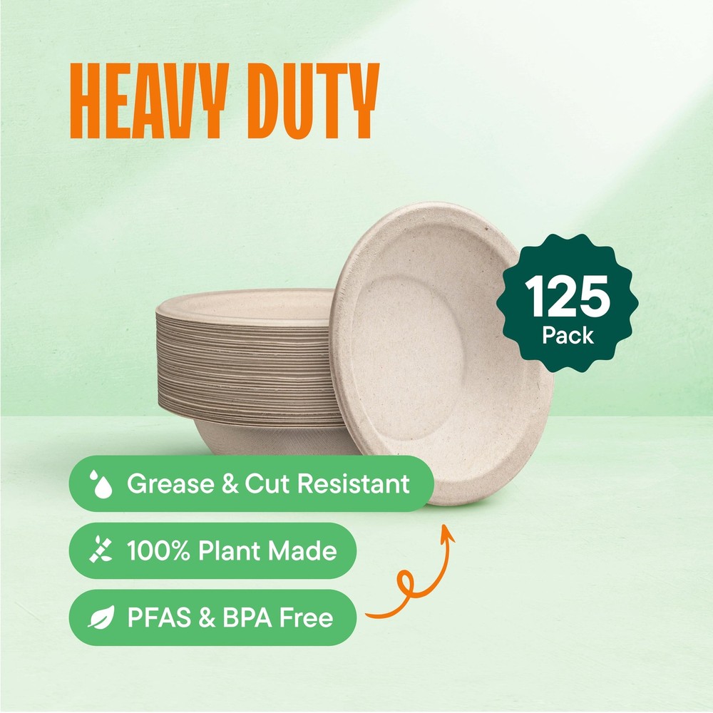 Stack Man Paper Bowls, 100% Compostable Disposable Soup 12 oz. Brown