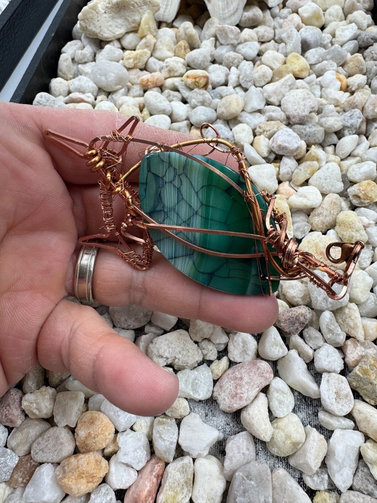 Handmade Wire Wrapped Agate Pendant - Green