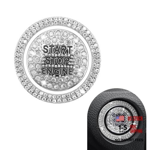 Car Engine Start Button Cover, Sparkling Rhinestone Push Start 2 PCS White