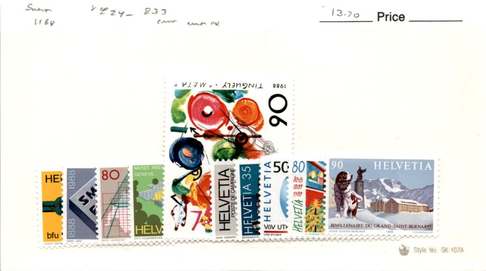 Switzerland, Postage Stamp, #824-833 Mint NH, 1988 (AC)