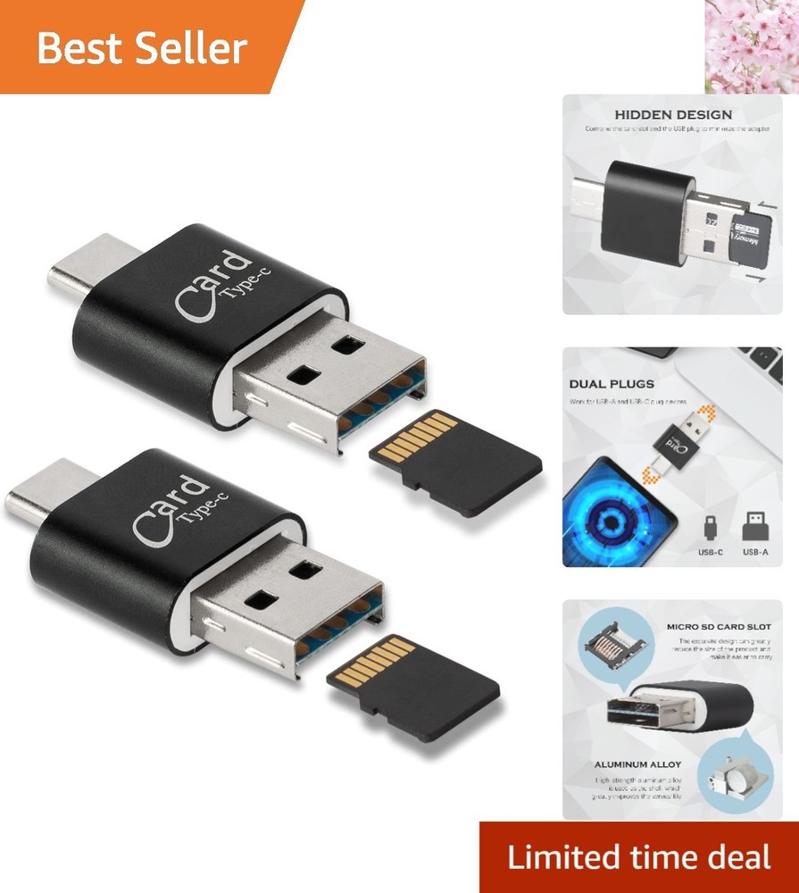 Compact Dual-Connection Micro SD Card Reader for Android and PC - 2 Pack