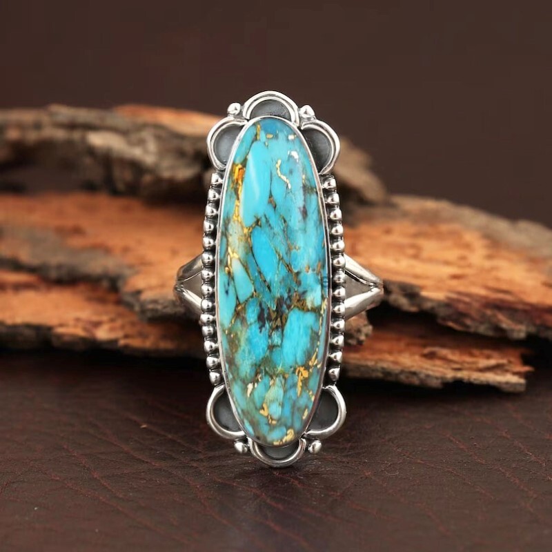 Solid-925 Sterling Silver Gemstone Blue Copper Turquoise Women Handmade Jewelry