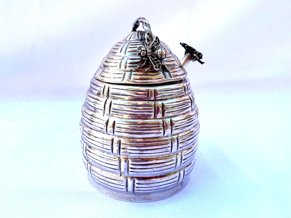 MAGNIFICENT 1900'S STERLING SILVER HONEY JAR WITH SPOON