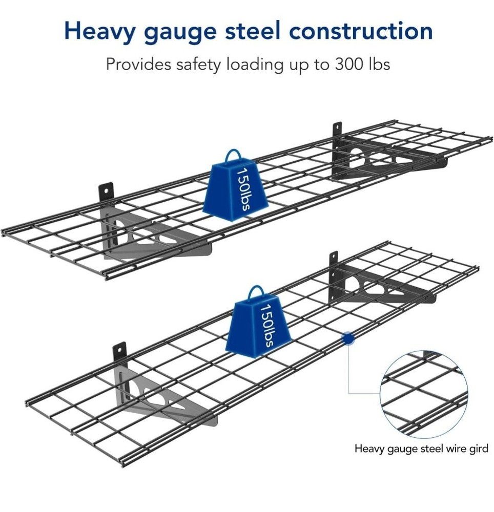 FLEXIMOUNTS 2-Pack Wall Shelf Garage Storage Wall Mounted Rack 12" by 48"