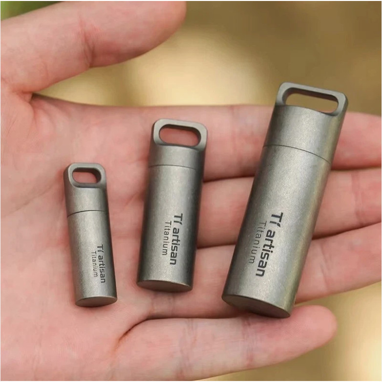 Titanium Alloy Waterproof Container Pill Box Travel Survival EDC Tool Keychain