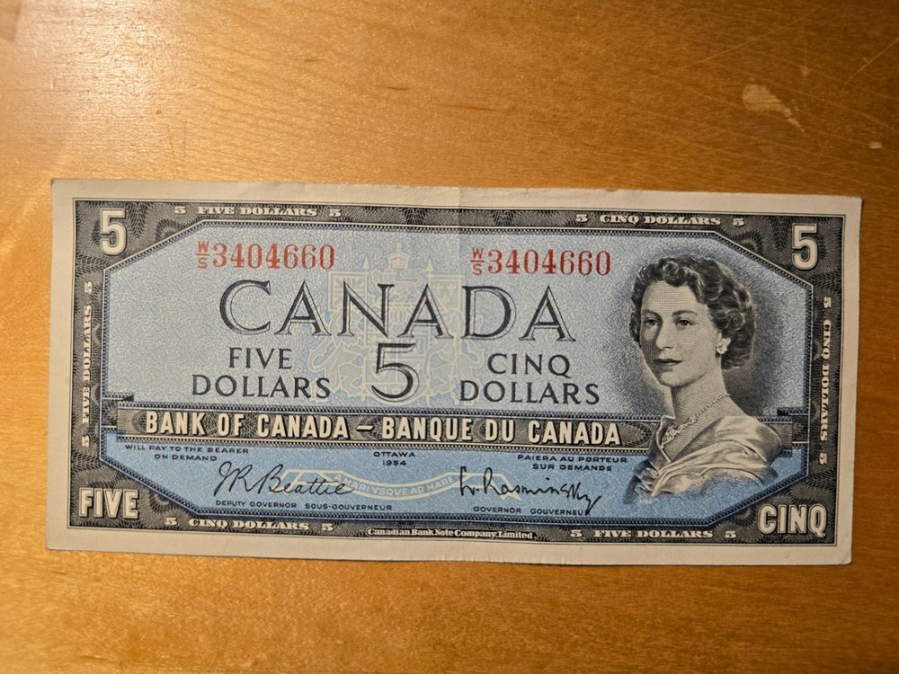 Canadian $5 Banknote 1954. Beattie, Rasminsky