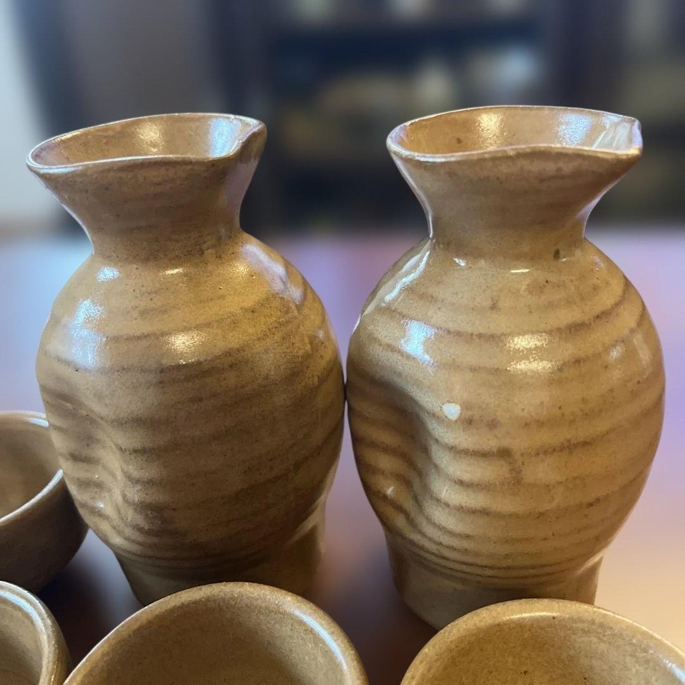Ceramic sake bottle and sake cup set Iwakuni Tada ware