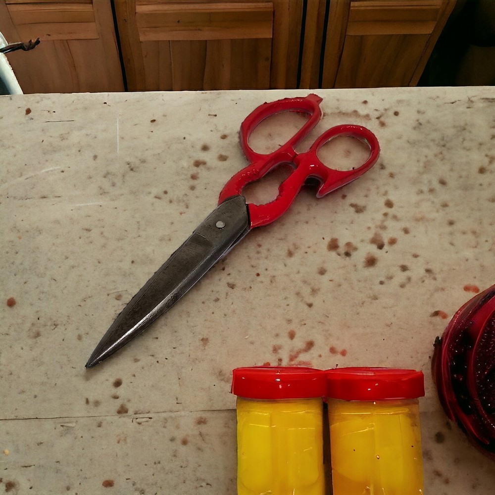 Vintage Red Multi-Use Kitchen Utility Scissors w/Nut Cracker & Bottle Opener