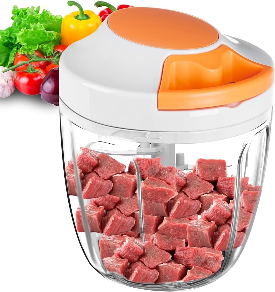 Manual Food Processor Vegetable Chopper, Portable Hand Pull String Garlic Mincer