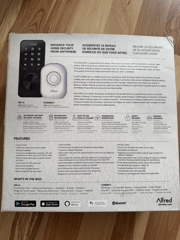 Alfred DB1-A + Connect Smart Home Touchscreen Deadbolt (Black) - New Open Box