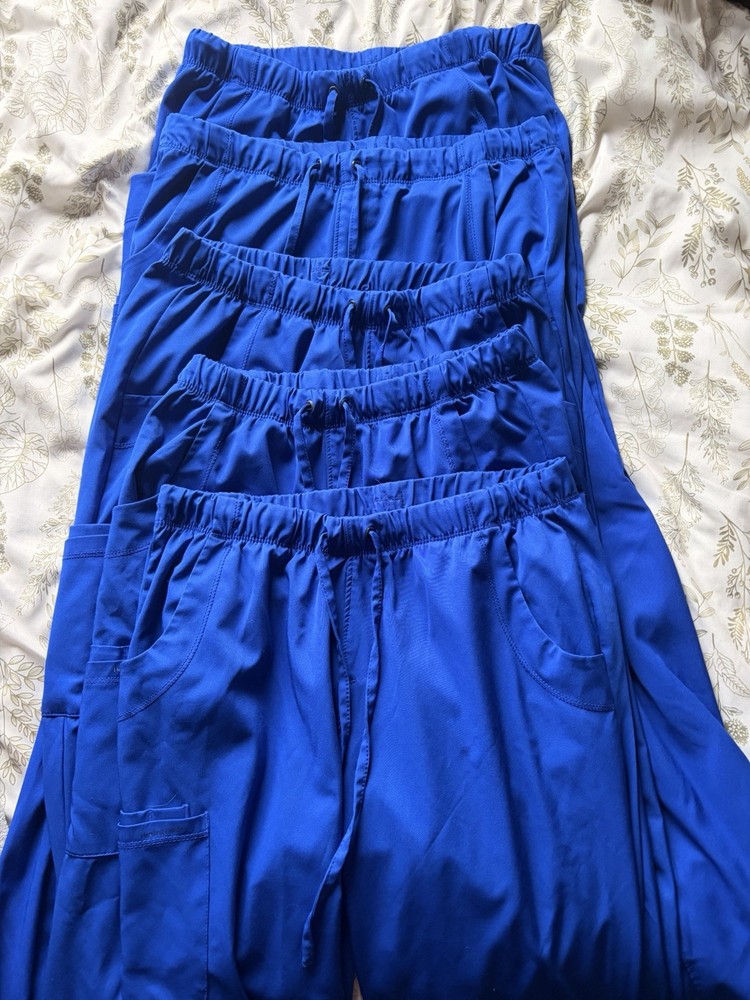 HH Works Women's Blue Medical Scrubs Set Solid Pattern Uniform Multiple Pieces