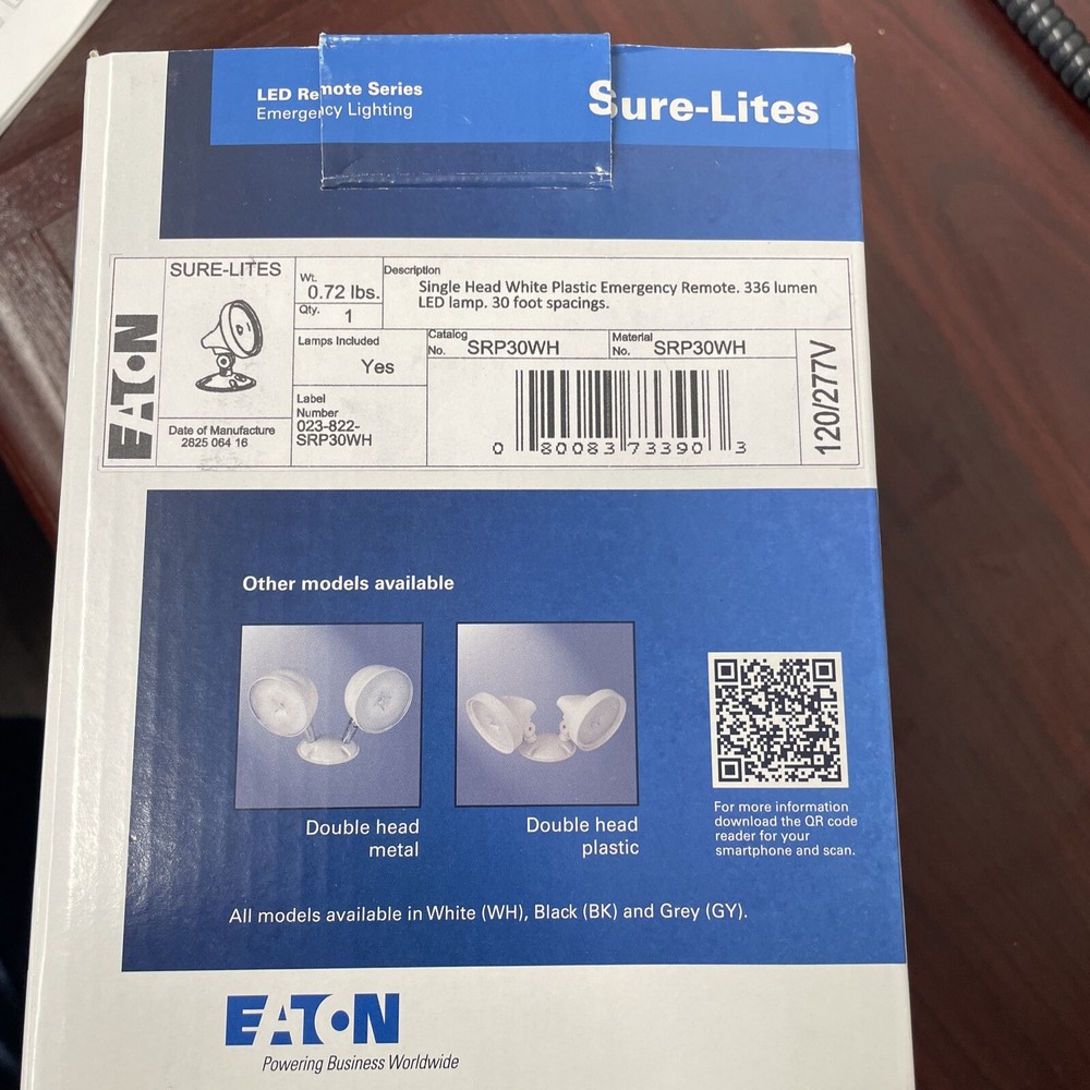 EATON Emergency LED Light SRP30WH Single head white plastic emergency remote