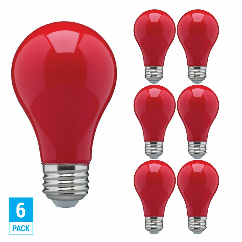 6 Pack CERAMIC RED LED Bulb A19 Medium E26 8W 60 Watt Equivalent Damp Location