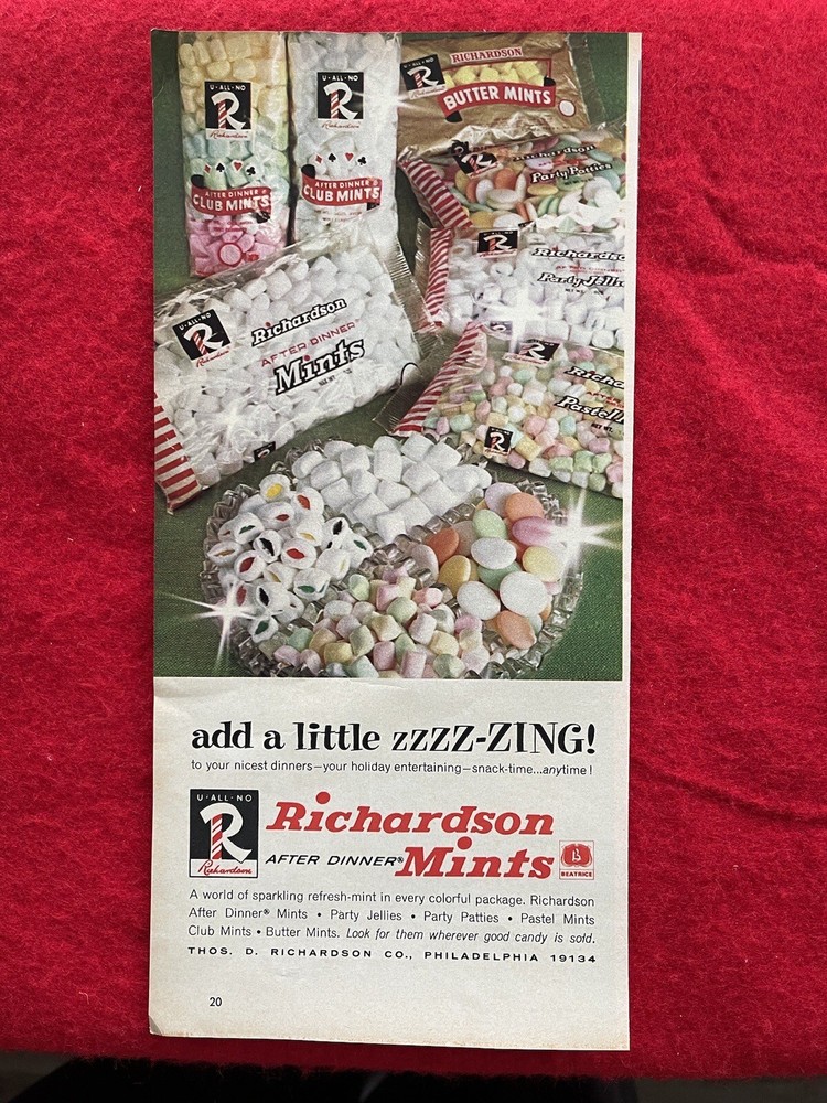 Vintage 1967 Richardson Mints Print Ad After Dinner Mints