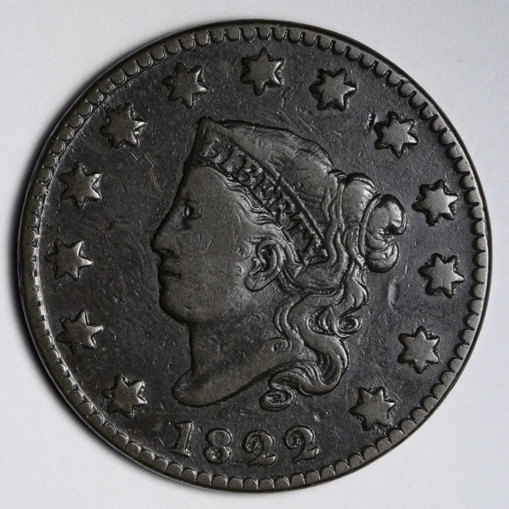 1822 Coronet Head Large Cent CHOICE VF E143 JMP