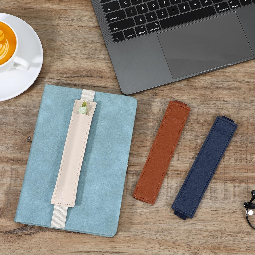 3Pcs Elastic Pen Holder for Notebook, Leather Adjustable Pencil Sleeve Set