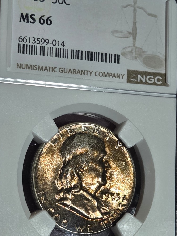 1955 Franklin Half NGC MS66 Toned