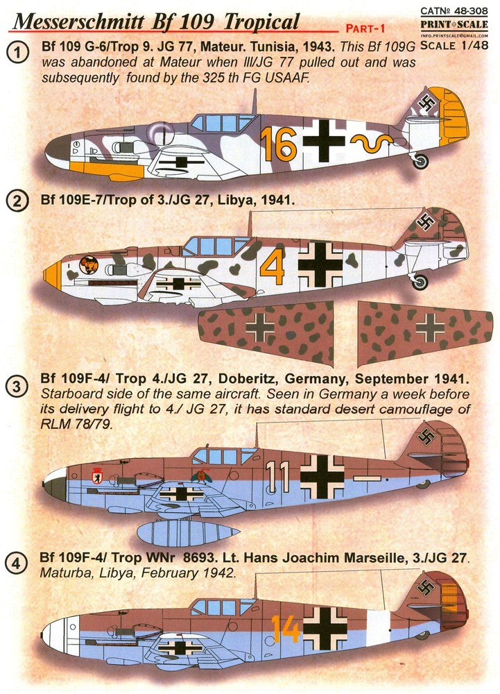 Print Scale Decals 1/48 MESSERSCHMITT Bf-109 TROPICAL Part 1
