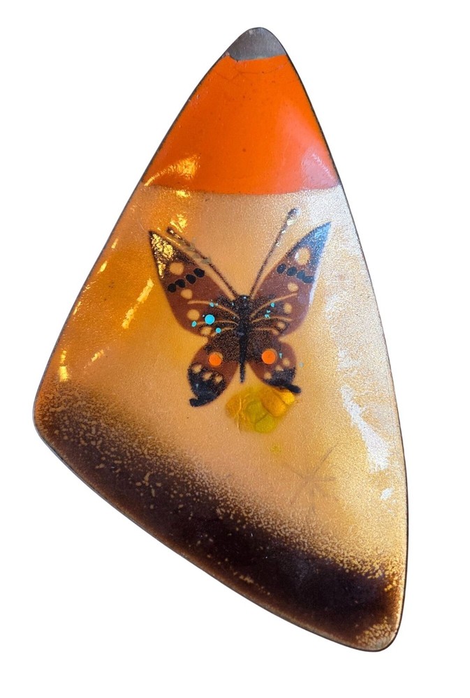 Vintage Enamel on Copper Triangle Butterfly Dish 1960s-70s