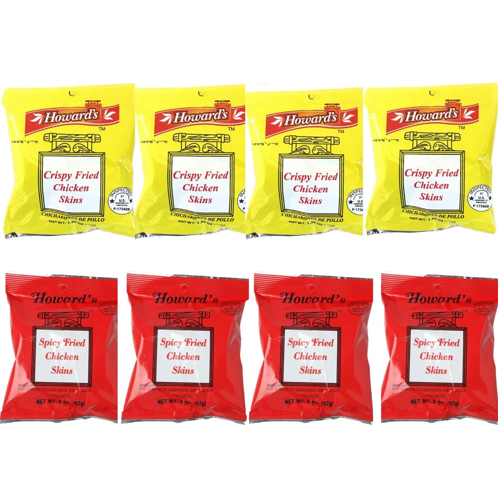 Howard's Original & Spicy | Crispy Fried Chicken Skins Chips | 8 Pack