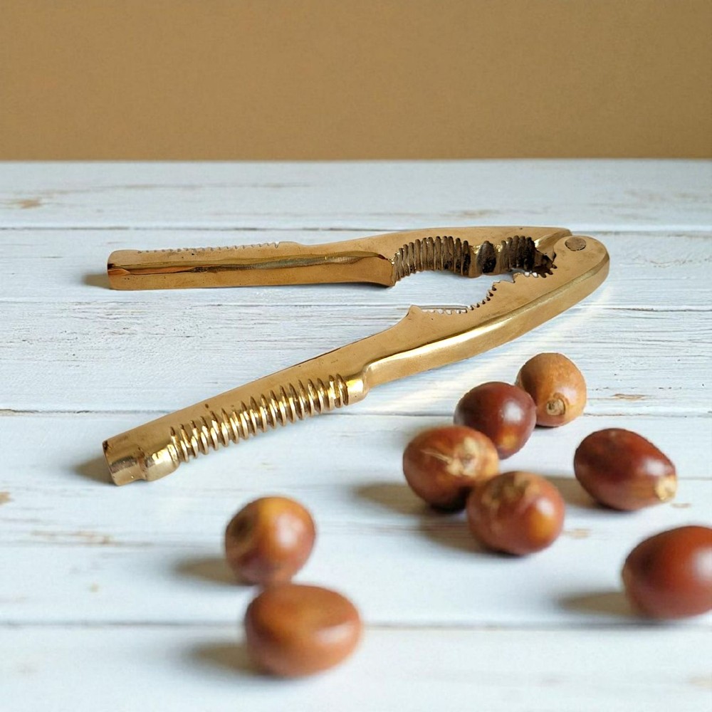 Vintage Solid Brass Nutcracker 16cm Gold Kitchen Tool Collectible Gift