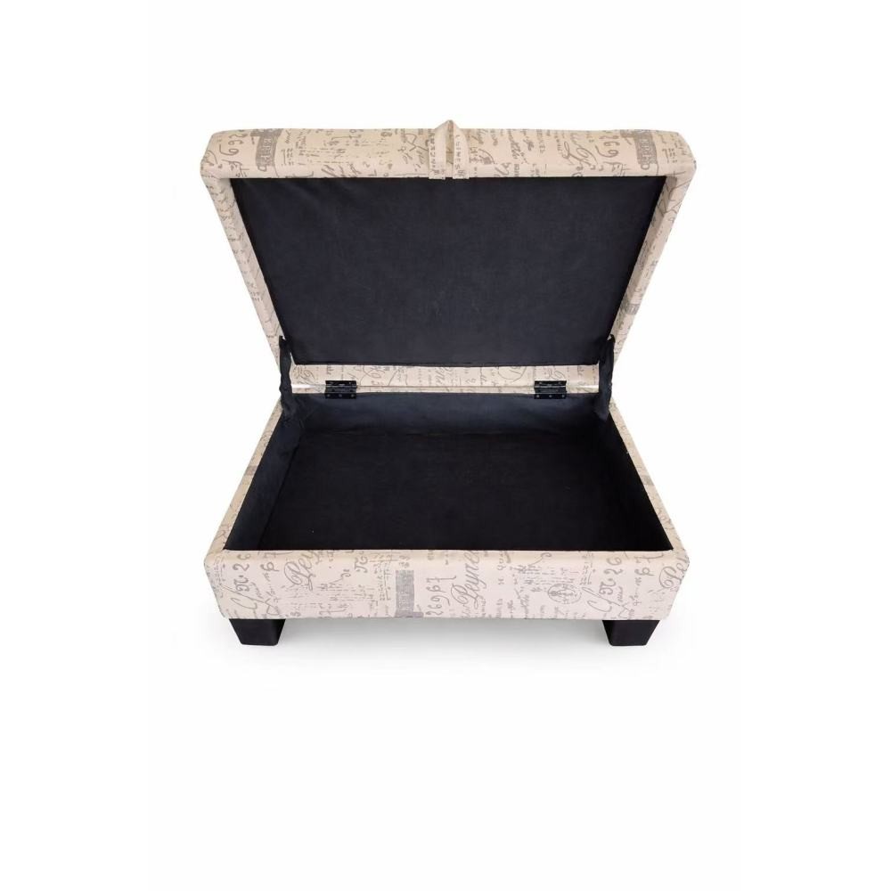 Linen Upholstered Ottoman w/ Hidden Storage Lift-Top, Beige Rectangular