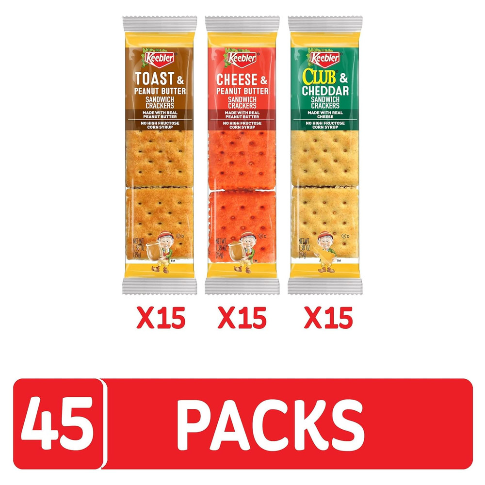 Sandwich Crackers, Lunch Snacks, Variety Pack (45 Packs)