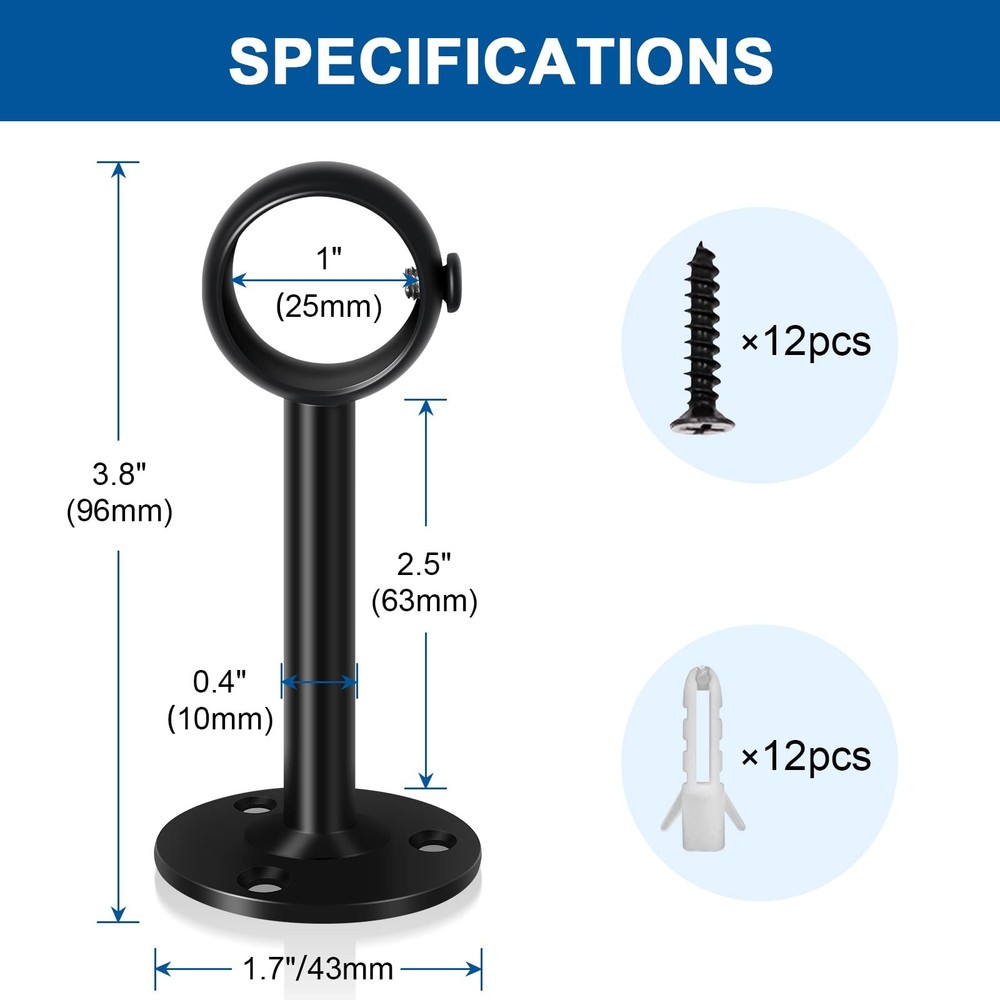 TOKPLNU Ceiling Curtain Rod Bracket, 4 Pack Black 4 Pack,