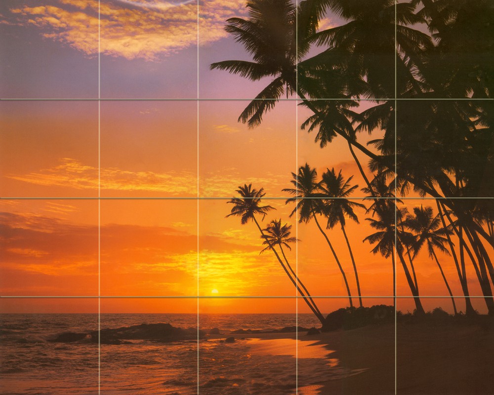 Art Mural Ceramic Palm Sunset Bath Backsplash Tile #151
