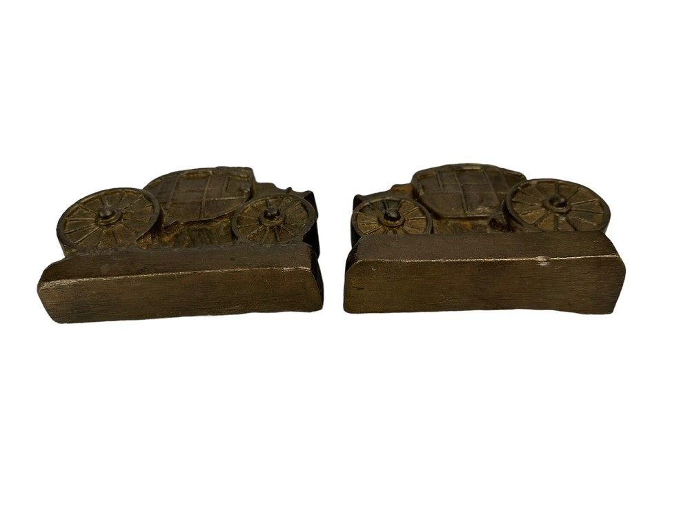 Vintage Heavy Brass Stage Coach Bookends